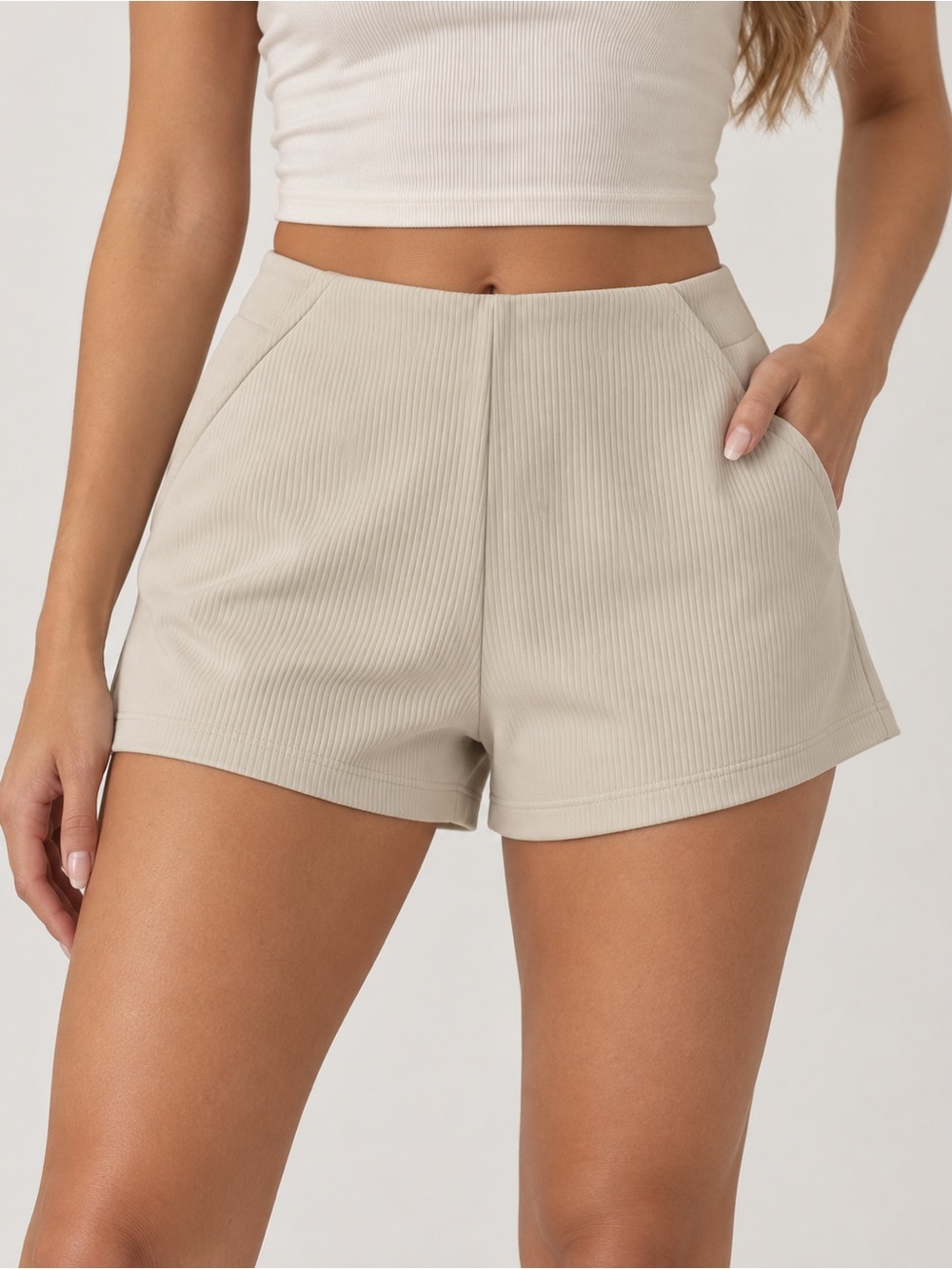 lululemon athletica Ribbed High-Waist Tan Shorts